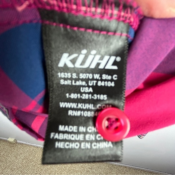 Kuhl Casual Plaid Western Nylon Long Roll Tab Sleeve Button Down Shirt XL Pink - Picture 13 of 16